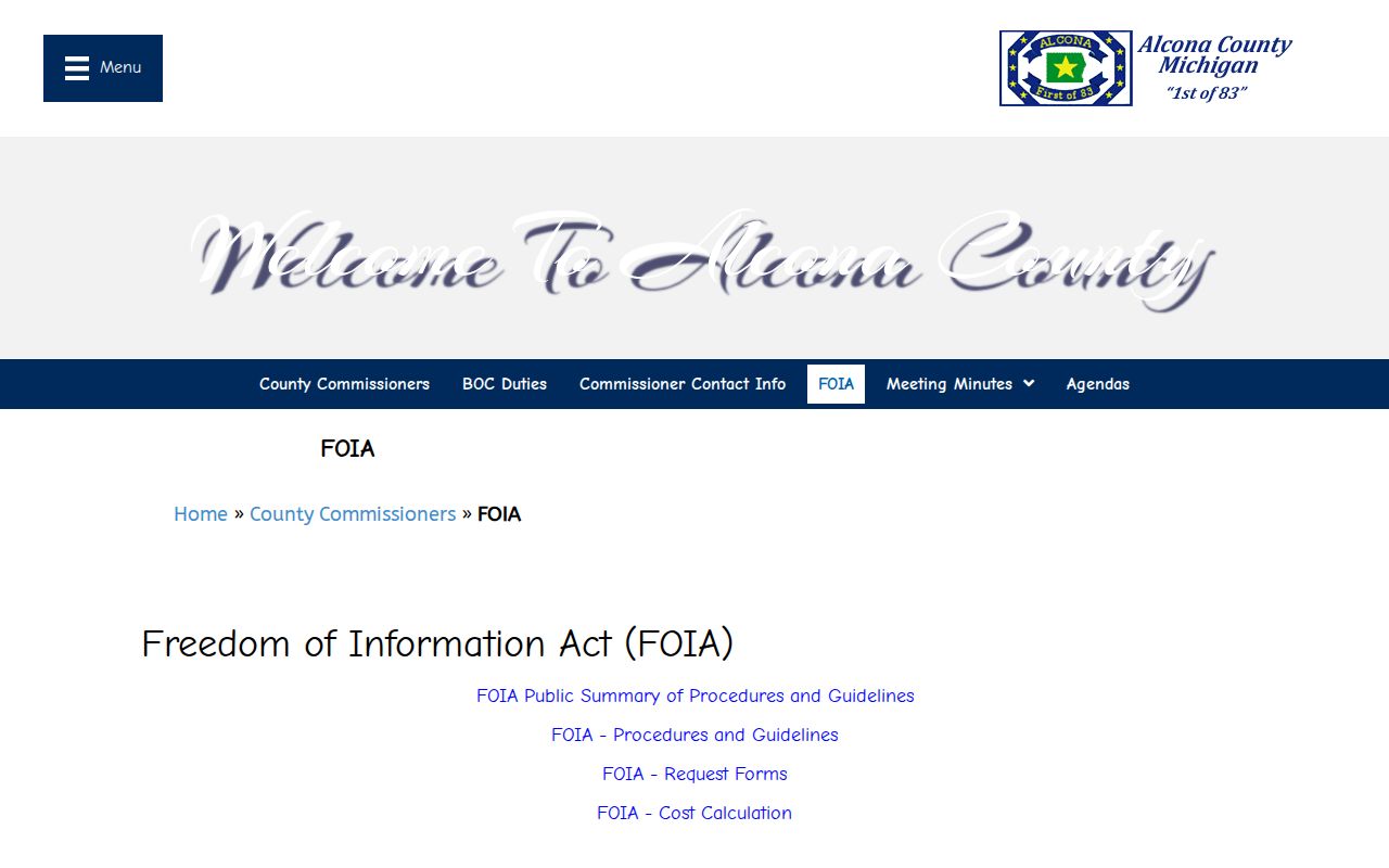 Alcona County release record FOIA forms and procedures hub