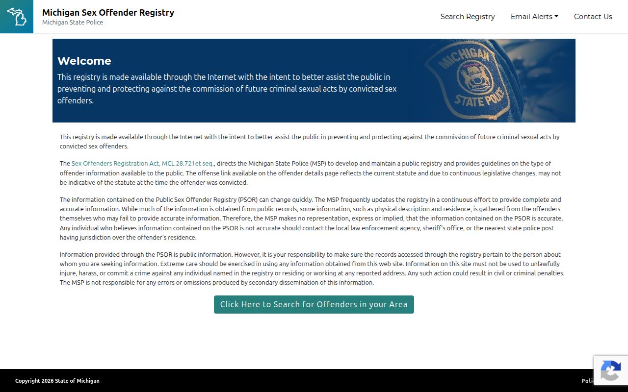 Michigan State Police registry source distinguished from Alcona County mugshots